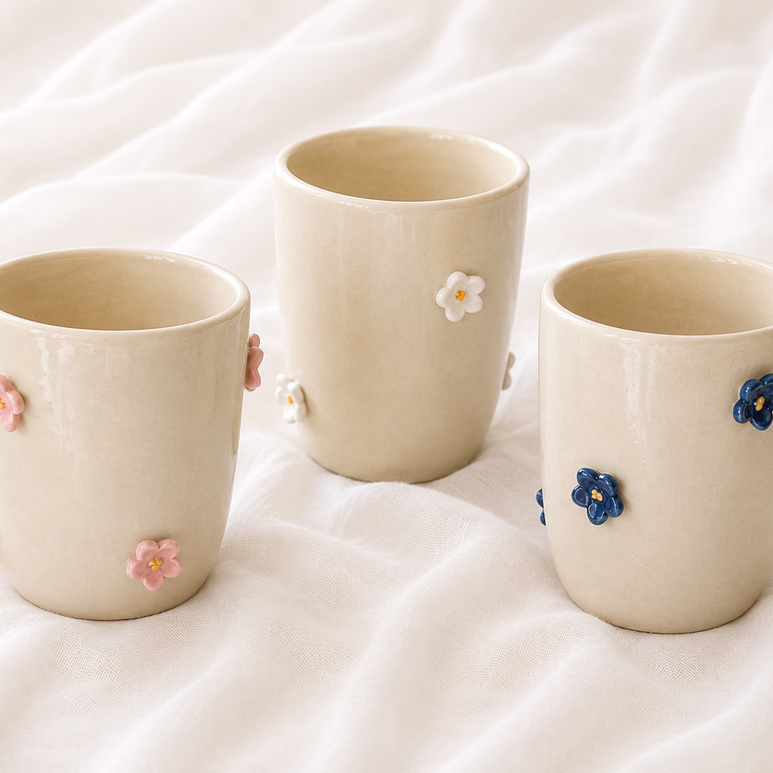 Grand mug - Fleurs blanches