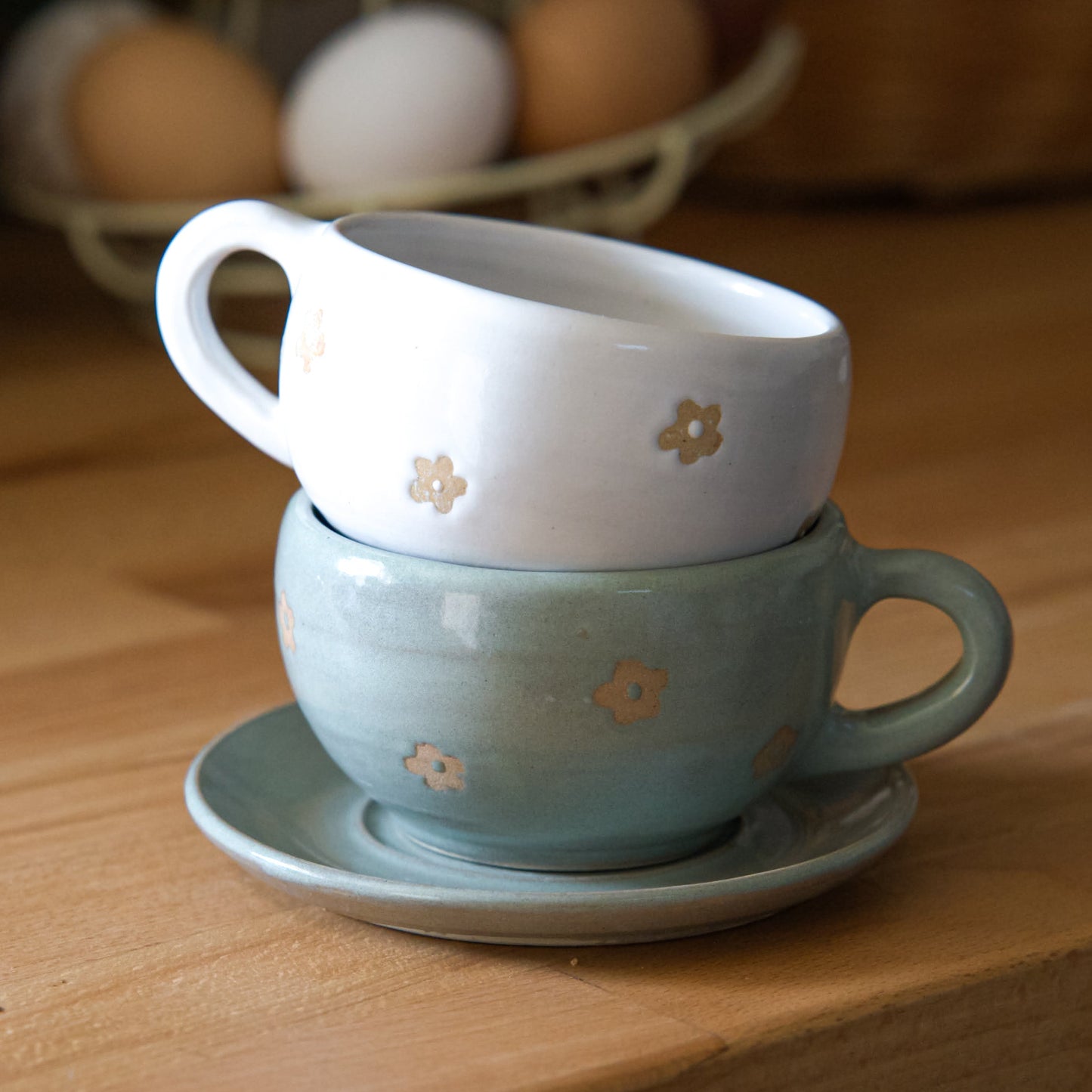 Tasse fleurie - sage