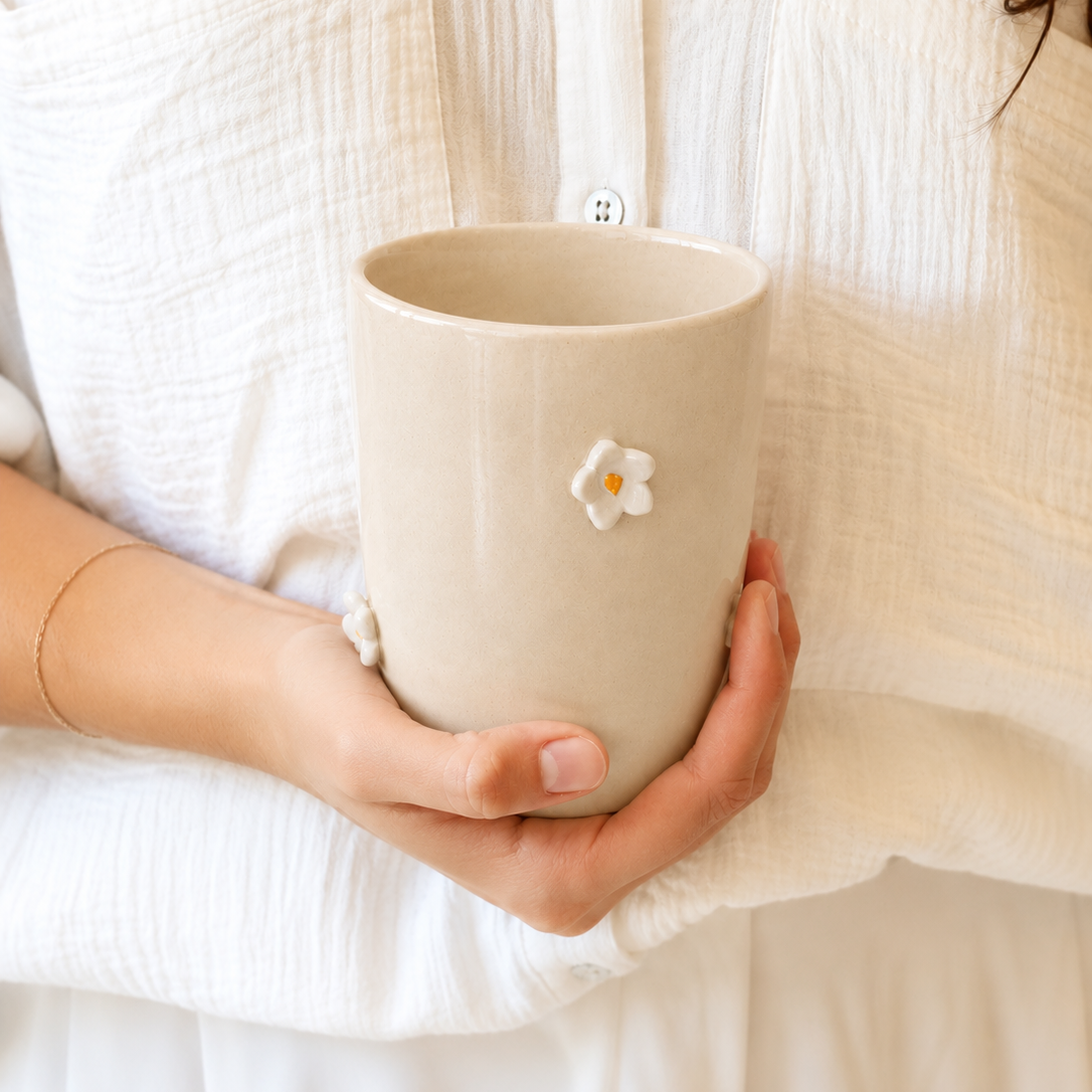 Grand mug - Fleurs blanches