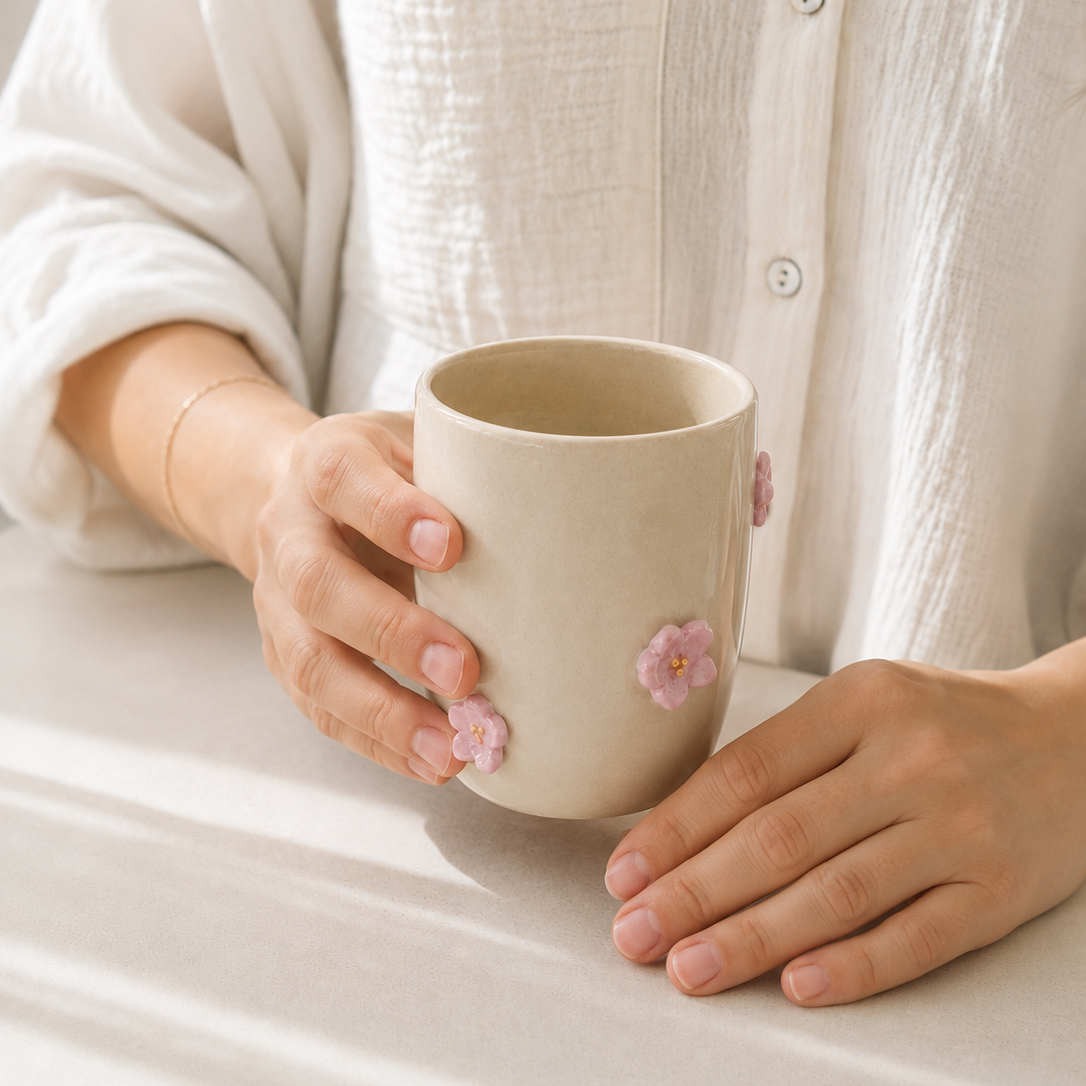 Grand mug - Fleurs roses